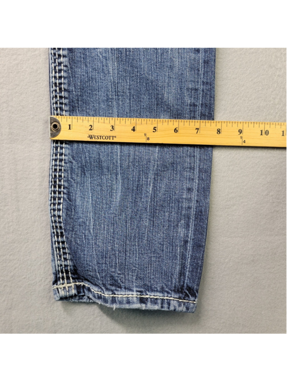 Rock Revival Triton Slim Straight Jeans Mens 32x30 Blue Embroidered Fleur De Lis - Picture 6 of 14